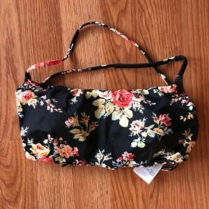 NWT RVCA Bandeau Floral Black Bikini Top